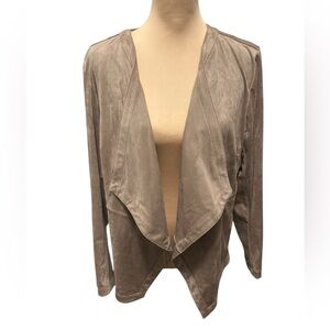 J Jill Jacket Women’s Large Light Brown Faux Suede Draped Flyaway Open Cardigan.
